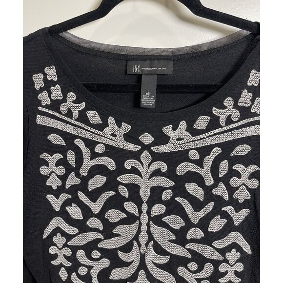 INC International Concepts Black Embroidered Top Size Large  Chic * Emo * Gothic - Picture 3 of 5